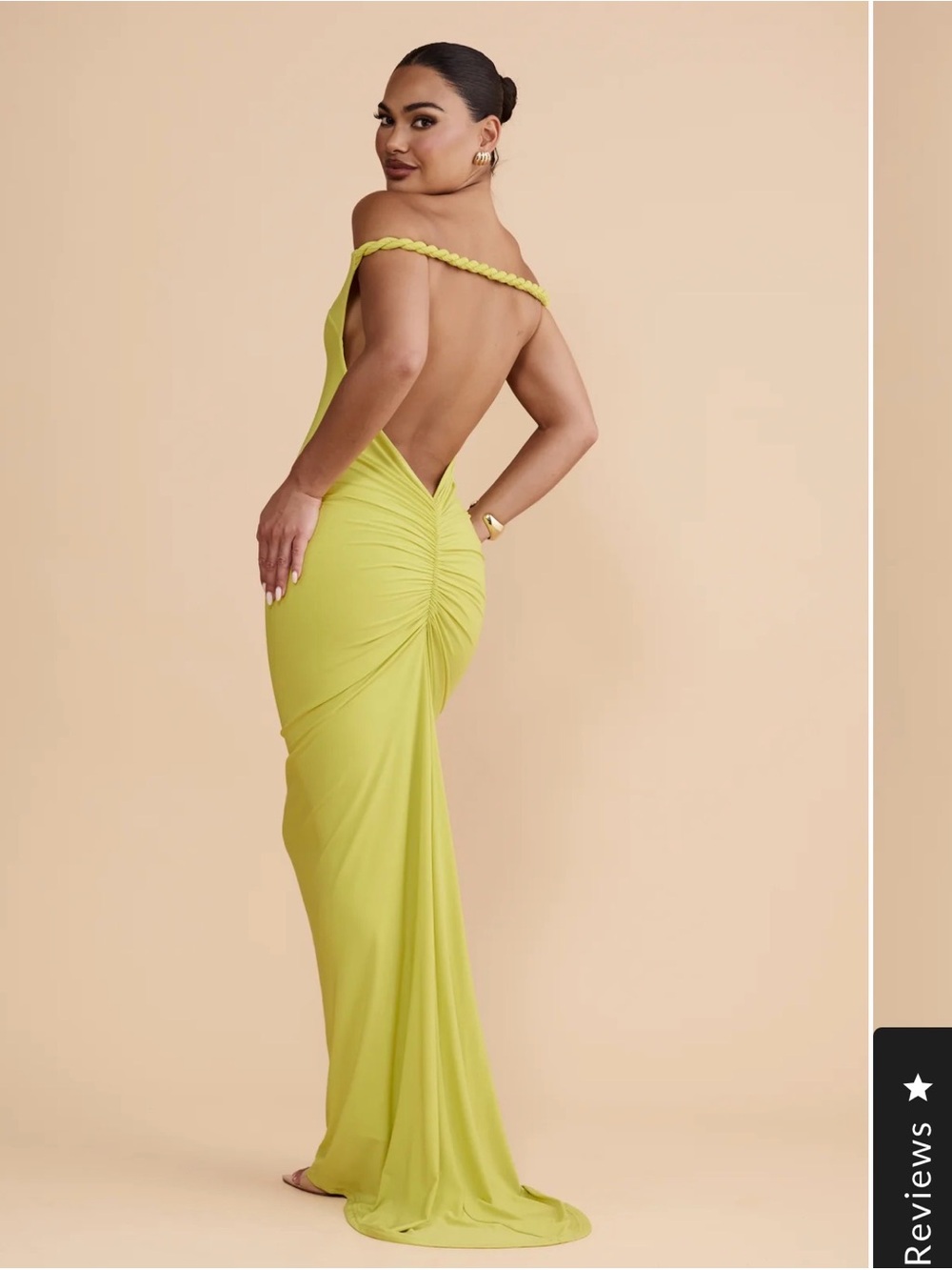 Lime Green Backless Ruched Evening Dress